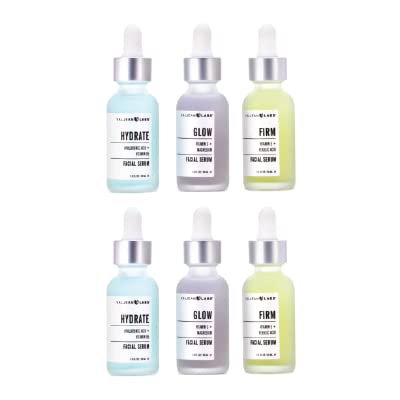 Valjean Labs Facial Serum Combo Pack of Hydrate Glow and Firm | Supercharged Targeted Skincare Ingredients | Paraben Free Cruelty Free Made in USA (1oz Bottles 6 total)