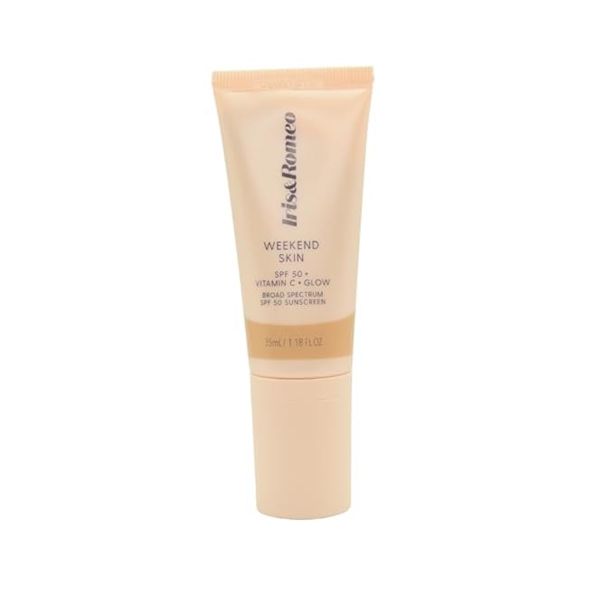 IRIS&ampROMEO Weekend Skin SPF 50 Instant Glow Tinted Mineral Sunscreen with Vitamin C + Niacinamide Full Size 1.18 Oz - Universal Glow (Sheer Luminosity)