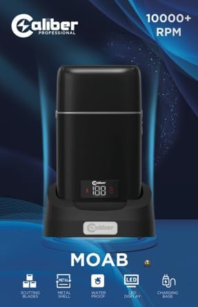 Caliber Moab Triple Foil Shaver for Men Electric Metal Foil Razor Shaver with Digital Display for Close Shaves Waterproof and Cordless Travel Facial Hair Groomer Portable and USB Rechargeable