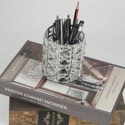 LUEXBOX 4 PCS Crystal Makeup Brush Holder Bling Makeup Tools Organizer Round Cosmetics Brush Storage Container for Table Dresser Bathroom Bedroom Organization (Silver)