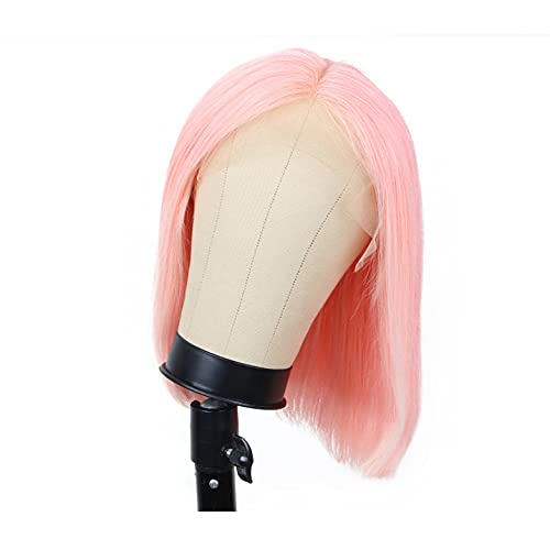 Silky Straight Pink Bob Wigs Brazilian Human Hair HD Transparent 13x4 Lace Front Wigs Virgin Hair 180% Density Pre Plucked with Baby Hair 10 Inch Bleached Knot Middle Part Pink Bob Wigs for Women