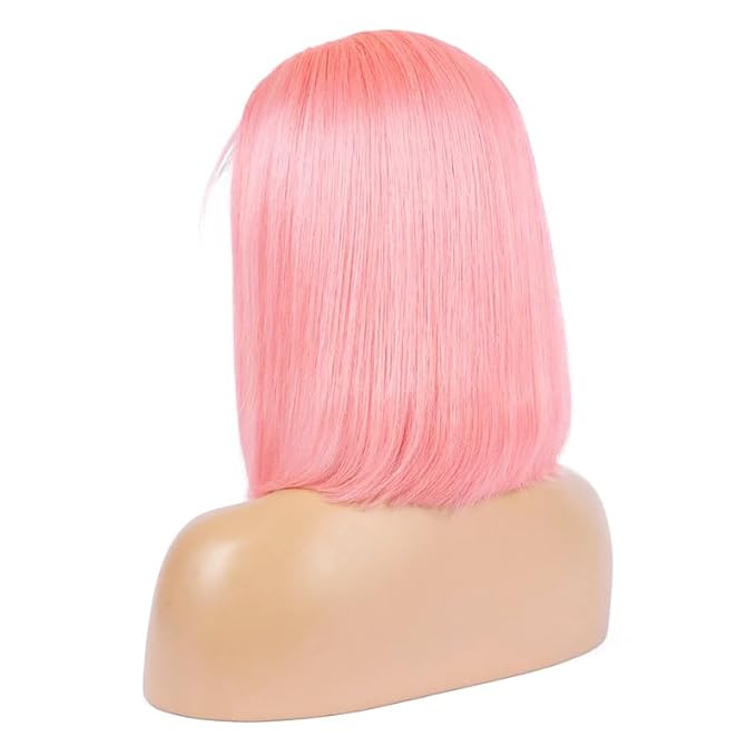 Silky Straight Pink Bob Wigs Brazilian Human Hair HD Transparent 13x4 Lace Front Wigs Virgin Hair 180% Density Pre Plucked with Baby Hair 10 Inch Bleached Knot Middle Part Pink Bob Wigs for Women