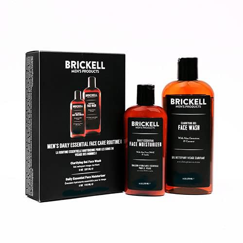 Brickell Men's Daily Essential Face Care Routine I Gel Facial Cleanser Wash and Face Moisturizer Lotion Natural and Organic Unscented Skincare Gift Set