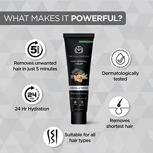 The Man Company Hair Removal Cream for Men Enriched with Charcoal &amp Turmeric Dermatologically Tested For All Skin Types - Pack of 2