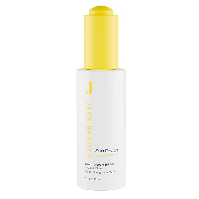 JESS BEAUTY | Face Sunscreen Sun Drops SPF 50 Skin Care Oil with Camellia Sinensis &amp Squalane | Skincare Fast Drying 1 fl. oz