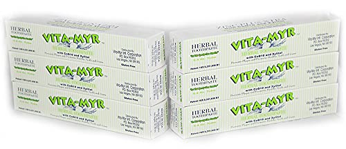 Vita-Myr Zinc+ Toothpaste No Sugar No Fluoride Gluten Free SLS Free No Alcohol No Saccharin No Artificial Sweetener/Color Made in USA.5.4 Ounce Pack of 6