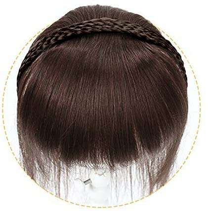 10 Women Human Hair Braided Headband Hair Piece Clip in Hairband Braids Human Hair Extensions Twist Braid Human Hair Topper with Bangs Dark Brown