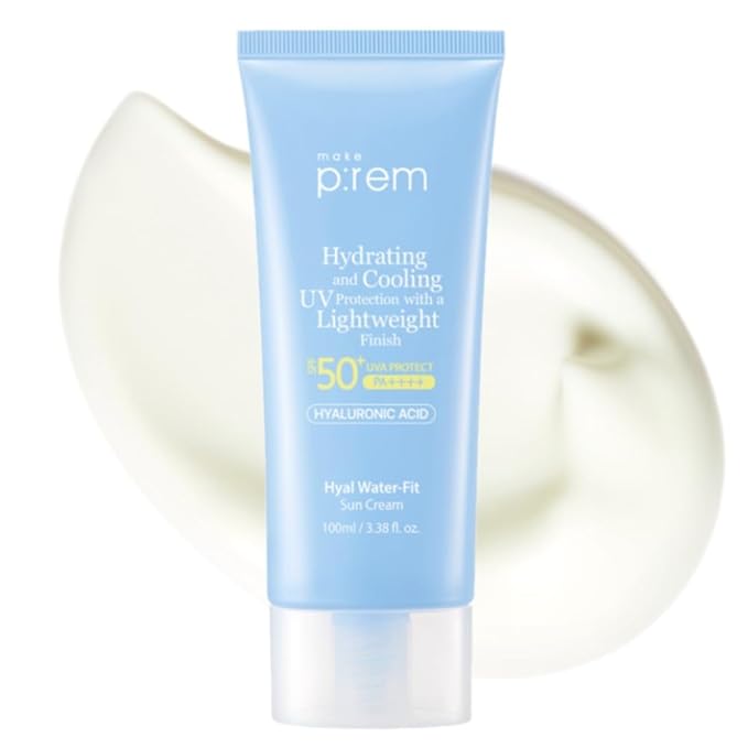MAKE P:REM Hyal Water-Fit Sun Cream Law-Irritation Hydrating Face &amp Body Sunscreen SPF 50+ PA++++ Korean Sunscreen 3.38 fl.oz. 100ml