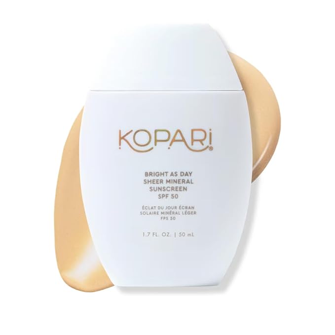 Kopari Bright as Day Sheer Mineral Sunscreen SPF 50 100% Mineral Facial Sunscreen with Vitamin C &amp Niacinamide Sheer Finish All Skin Tones 1.7 oz