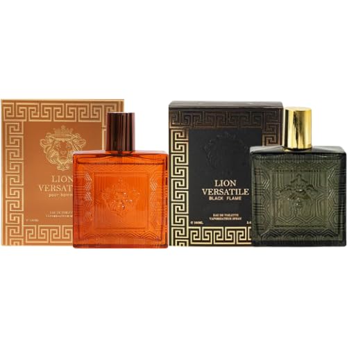 Lion Versatile Men's Fragrance Set Black Flame and Pour Homme 3.4 fl oz Each 2-Pack with Mandarin Oud Cardamom Impression of Eros flame and Najim