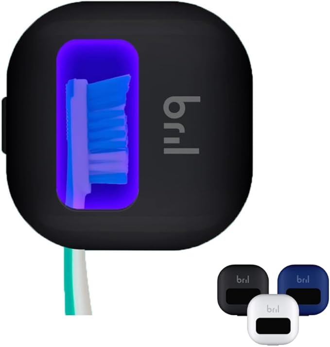 Bril UV-C Toothbrush Sanitizer and Holder Portable Cleaner Travel Cover Magnetic Holder and Rechargeable Case for Any Size Toothbrush Black
