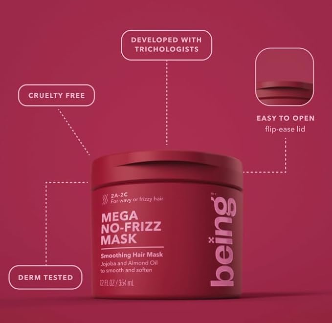 Being MEGA Moisturizing Hair Mask for Curly and Coily Hair with Cocoa Oat Extract No-Frizz Formula 12 fl oz Pack of 1