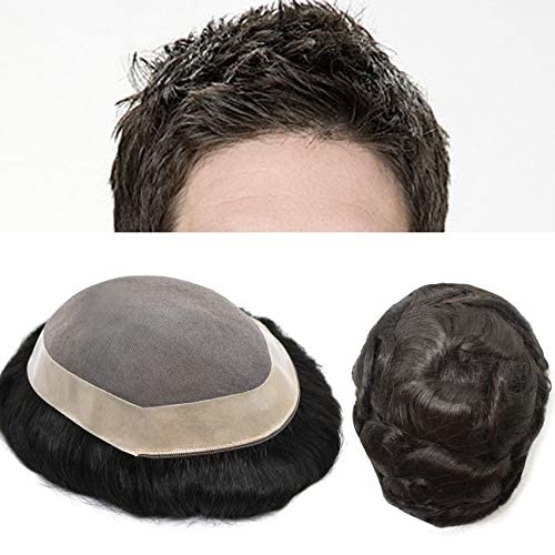 LYRICAL HAIR Toupee for Men Hair System Replacement Monofilament Mens Toupee Hairpiece Durable Poly Coated NPU Around Wig for Men Human Hair Piece Unit 120% Density 9X11 #1 Jet Black