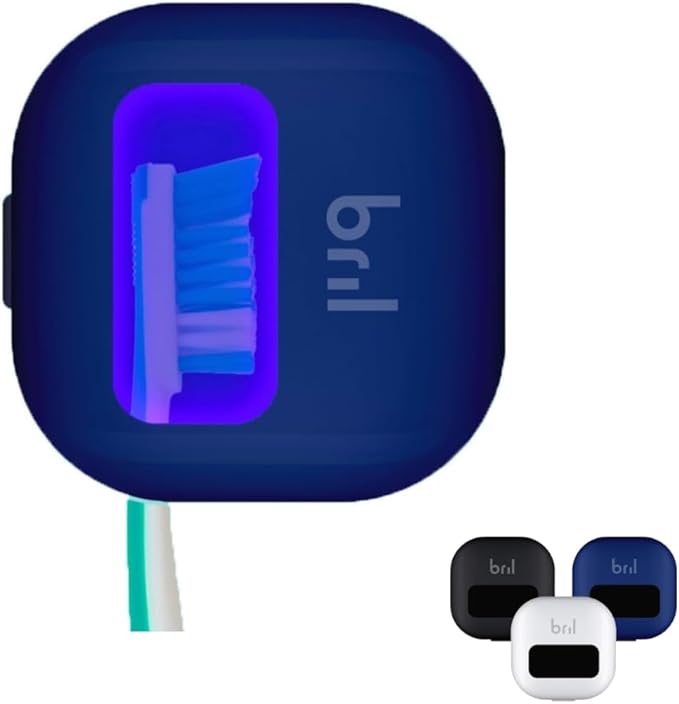 Bril UV-C Toothbrush Sanitizer and Holder Portable Cleaner Travel Cover Magnetic Holder and Rechargeable Case for Any Size Toothbrush Navy