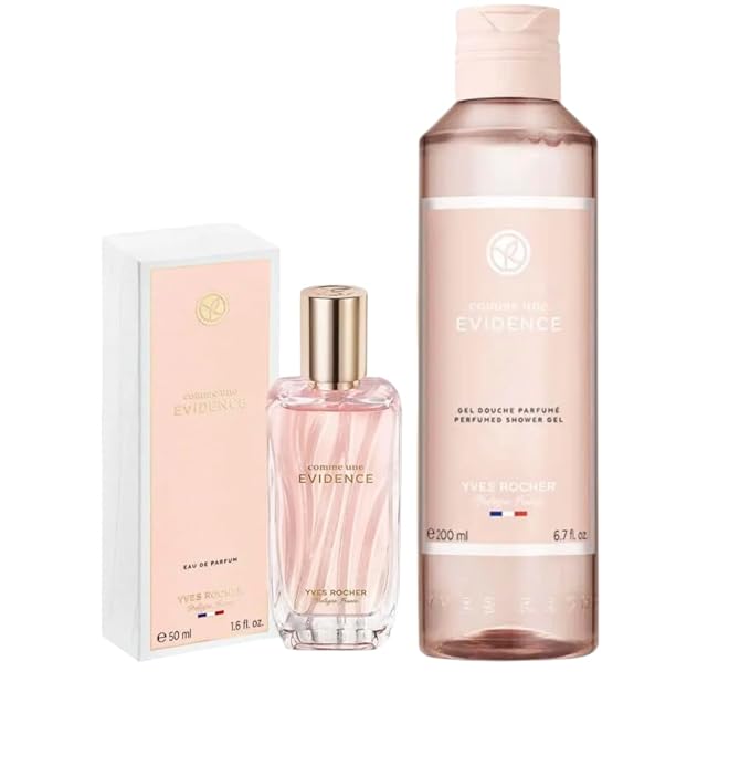 Yves Rocher Comme Une Evidence Perfume and Body Hair Shower Gel Set of 2 for Women 200 ml./6.7 fl.oz. and 50 ml./1.7 fl.oz.