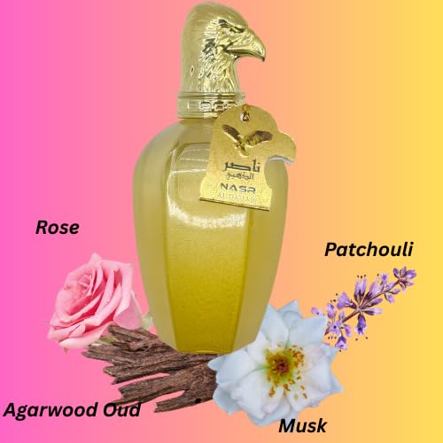 Nasr Arabic Perfume Gift Set for Women Al Dahabi and Al Emarati 3.4 FL OZ Each Duo with Oud Rose Saffron Patchouli Amber Musk Citrus Floral accords with Oriental Fragrance