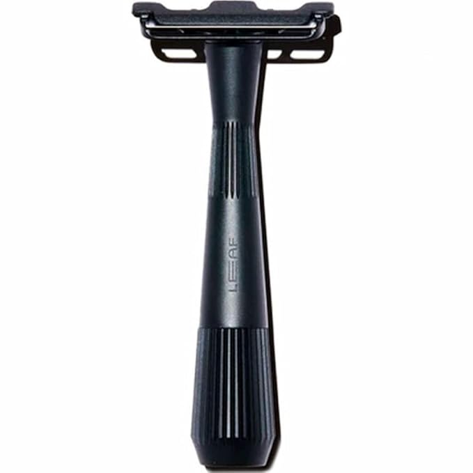 Leaf Shave | Leaf Twig Razor All-Metal Single Blade Razor for Men &amp Women Fixed Head with Magnetic Load Assist Includes 5 Stainless Steel Blades - Face Shaving Lighter Hair Sensitive Skin - Bla