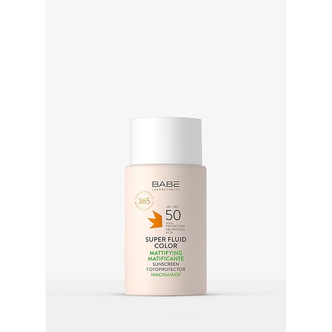 Babe Super Fluid Color Mattifying SPF 50 ? Tinted Facial Sunscreen for Oily Skin ? Oil-Free Lightweight Broad Spectrum UVA/UVB Protection ? With Niacinamide &amp Carnosine ? 50ml