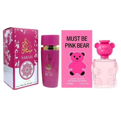 Must be Pink Bear and Sarah Candy Perfume Set for Women 3.4 fl oz Each 2 Pack Bubblegum Vanilla Floral Fragrance