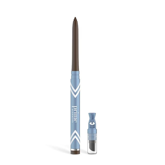PRIME PROMETICS PrimeEyes Glide Eyeliner for Mature Women ? Water-Resistant Long-Stay and Mess-Proof ? Gel Cream Texture Discreet Sharpener and Effective Smudger (Wood (brown))