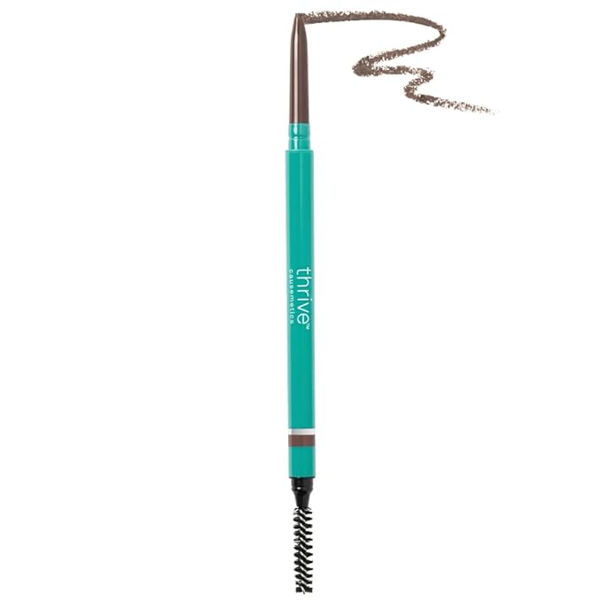 Thrive Causemetics Infinity Waterproof Eyebrow Pencil Retractable Brow Pencil with Hyaluronic Acid Shea Butter Dual Ended Eyebrow Brush Spoolie Fine Tip Vegan Cruelty Free Audrey (Medium Brown)