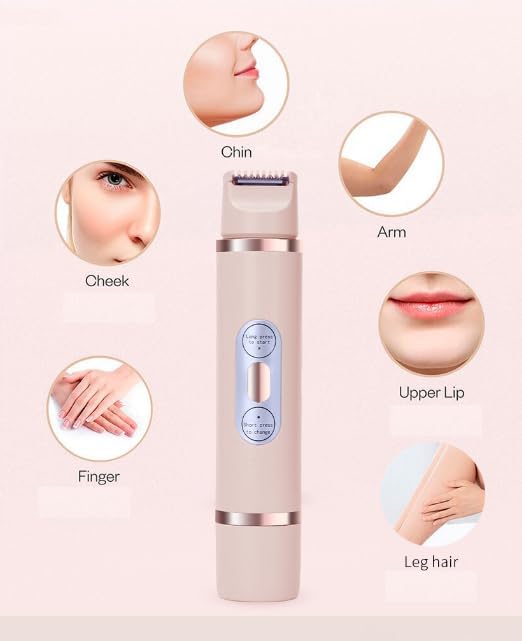 2 in 1 Electric Lady Shaver 2 in 1 Electric Shaver for Women Dual Head Trimmer Mini Wet and Dry Women Hair Remover (Beige)