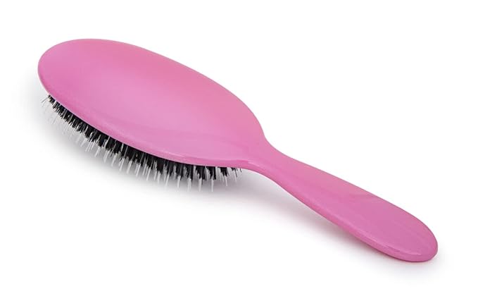 Rock &amp Ruddle Natural Mixed Boar Bristle Hair Brush for Women and Kids (Large 8.3) - Perfect for Wet or Dry Hair Detangling Smoothing Blowdrying - Designed &amp Made in UK - Tickled Pink Design