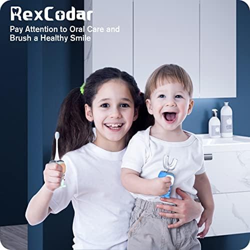 Ultrasonic Kid's U-Shaped Electric Toothbrush IPX7 Waterproof Five Cleaning Modes 60S Smart Reminder (Cartoon AstronautGreen Ages 6-12)