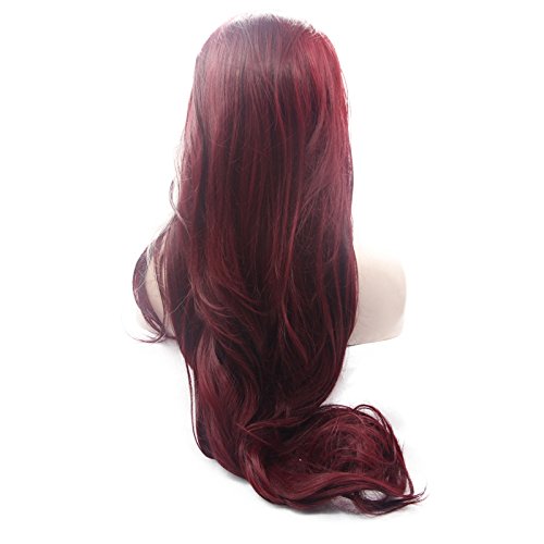 Melody Silver Red Mixed Color Ombre Synthetic Lace Front Wigs Natural Wave Heat Resistant Fiber Hair for Women 24''