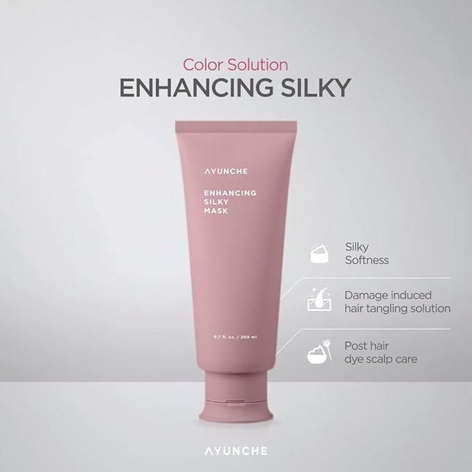AYUNCHE Enhancing Silky Hair Mask 3.3 fl. oz. (100ml) [For Dyed &amp Damaged Hair] | Nourishing &amp Smoothing Deep Conditioner with Camellia Oil | Korean Salon Brand