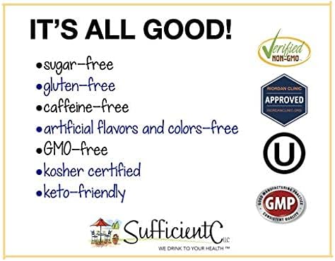 Sufficient-C High Dose Non-GMO Vitamin C Lemon Peach Immune-Ade Drink Mix Convenient 125 Gram Size w/L-lysine Bromelain &amp a Premium 96% Pure Green Tea Extract - Stomach Friendly Adrenal Support