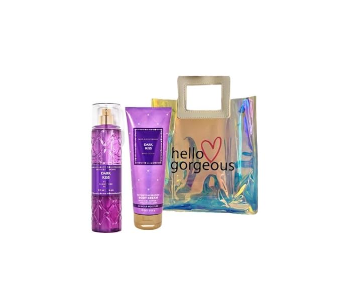 White Barn - Bath and Body Works - Gift Set 2 Piece Bundle - with Gift Bag Hello Gorgeous (Dark Kiss)