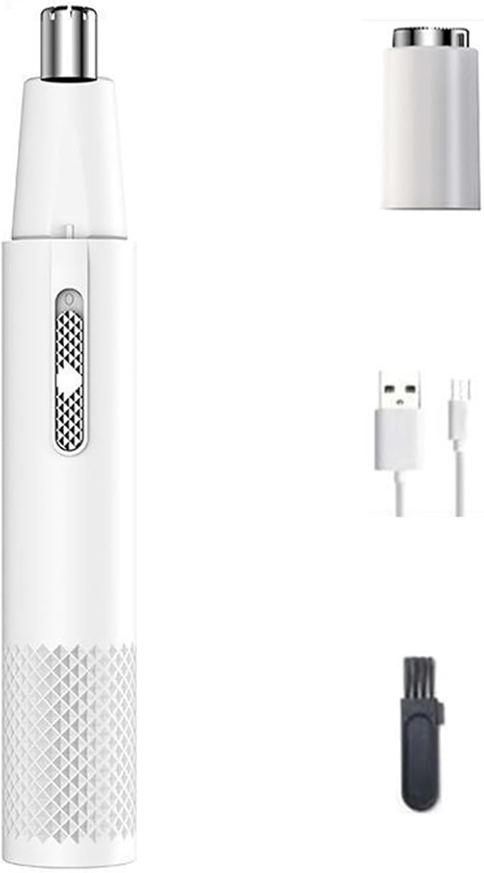 2-in-1 Rechargeable Electric Nose Hair Clipper Unisex Fully Automatic Washable Trimmer with Multi-Kinetic Shaving(White Plus shaving heads A)