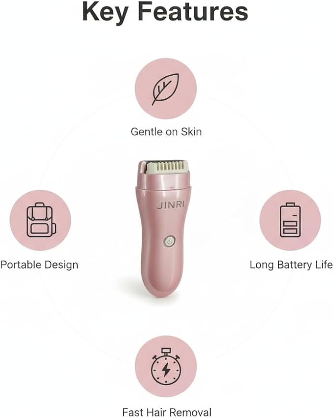 JINRI Electric Bikini Trimmer and Intimate Shaver for Women Rose Gold Portable Design Fast Hair Removal Gentle on Skin Long Battery Life