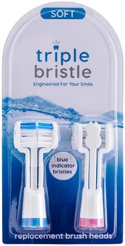Triple Bristle Replacement Brush Head Refills | Innovative 3 Head Design | Compatible with Triple Bristle Brand Sonic Toothbrush | Color Changing Indicator Bristles | 2 Pack (Blue &amp Pink)