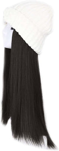 Woman Wig Winter Beanie Hat Wig Extension Long Wavy Curly Wig with Plush Knitted Hat Warm Wig