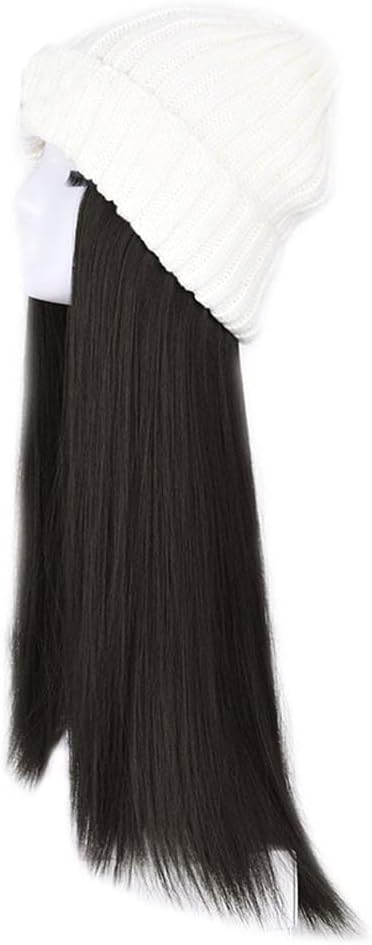 Woman Wig Winter Beanie Hat Wig Extension Long Wavy Curly Wig with Plush Knitted Hat Warm Wig