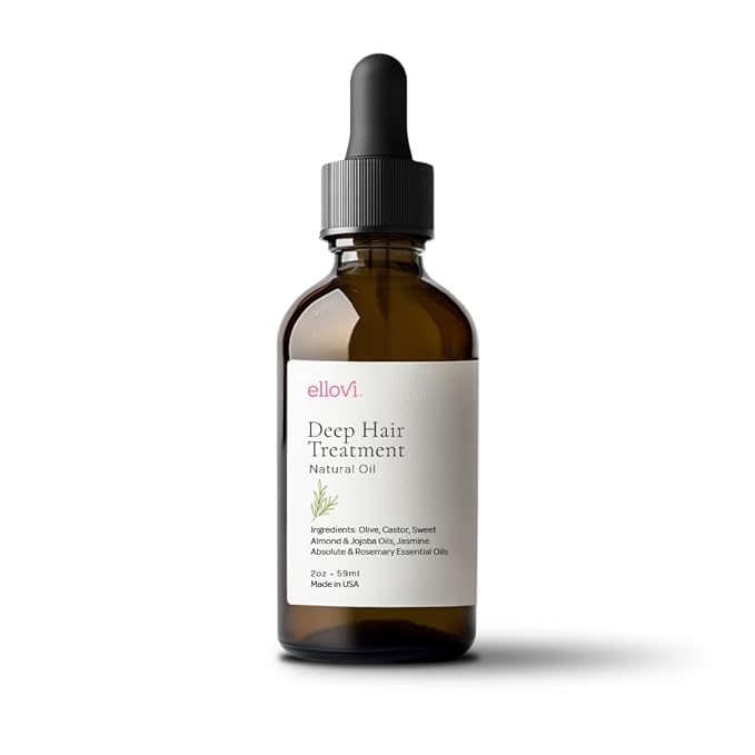 Ellovi Deep Hair Treatment Oil ? 100% Natural Leave-In Hair Repair for Growth &amp Hydration ? Castor Jojoba Almond &amp Rosemary Oils ? Cold-Pressed Oils Vegan. Frizz Control for All Hair Types
