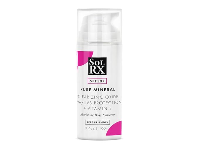 SolRX Pure Mineral SPF 50+ Sunscreen - 3.4oz Zinc Oxide Sunscreen with Vitamin E Reef Safe Daily Use for Face and Body