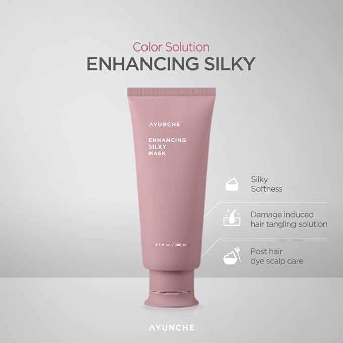 AYUNCHE Enhancing Silky Hair Mask 6.7 fl. oz. (200ml) [For Dyed &amp Damaged Hair] | Nourishing &amp Smoothing Deep Conditioner with Camellia Oil | Korean Salon Brand