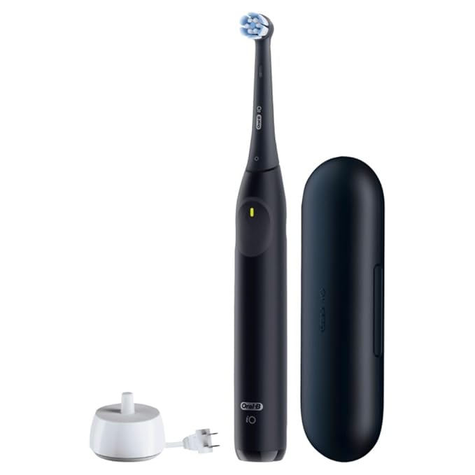 Oral-B iO Simple Clean Rechargeable Electric Powered Toothbrush Night Black with 1 Gentle Care Brush Head and 1 Black Travel Case - Automatic Pressure Sensor to Protect Gums - 3 Modes - 2 Min Timer