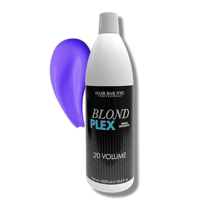 HAIR BAR NYC 20 Volume - Blond Plex Anti-Yellow Porfessional Lightening System for Charcoal Hair Bleach - Violet Developer with Plex Reduce Brassy Eliminates Orange Tones 33.8oz/1lt