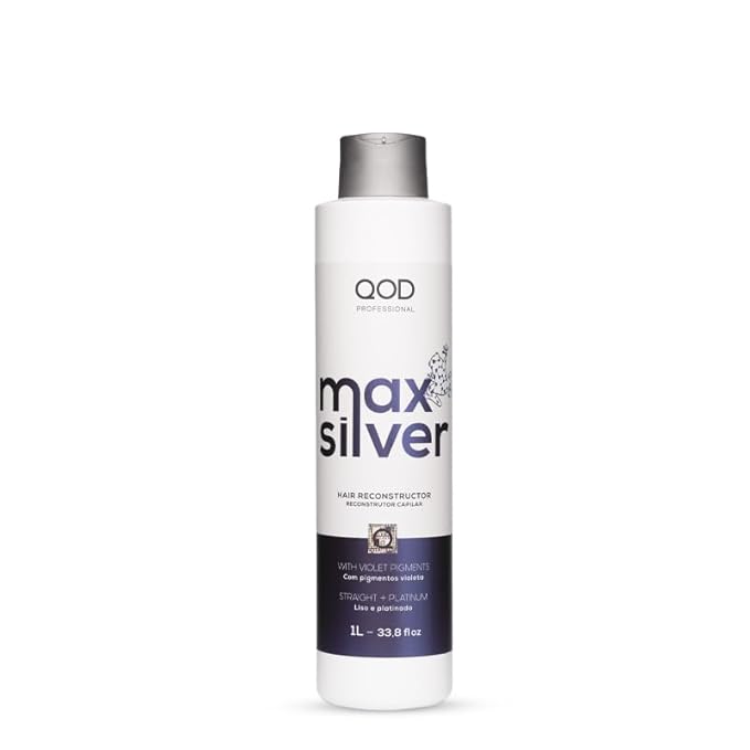 QoD PRO Max Silver Hair Reconstructor Brazilian Keratin Treatment with Violet Pigments for All Hair Types Natural Long-Lasting Straightening Effect Zero Frizz Instant Shine 33.8 oz (1 L)