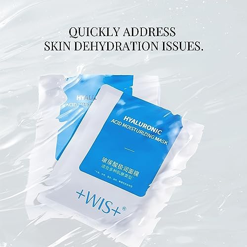 '+WIS+ Hyaluronic Acid Face Mask 24 EA with Hyaluronic Acid Serum and Vitamin B5 Facial Mask for Dry Skin Anti-Aging Mask to Plump and Repair Dehydrated Skin Safe on Sensitive Skingifts for women