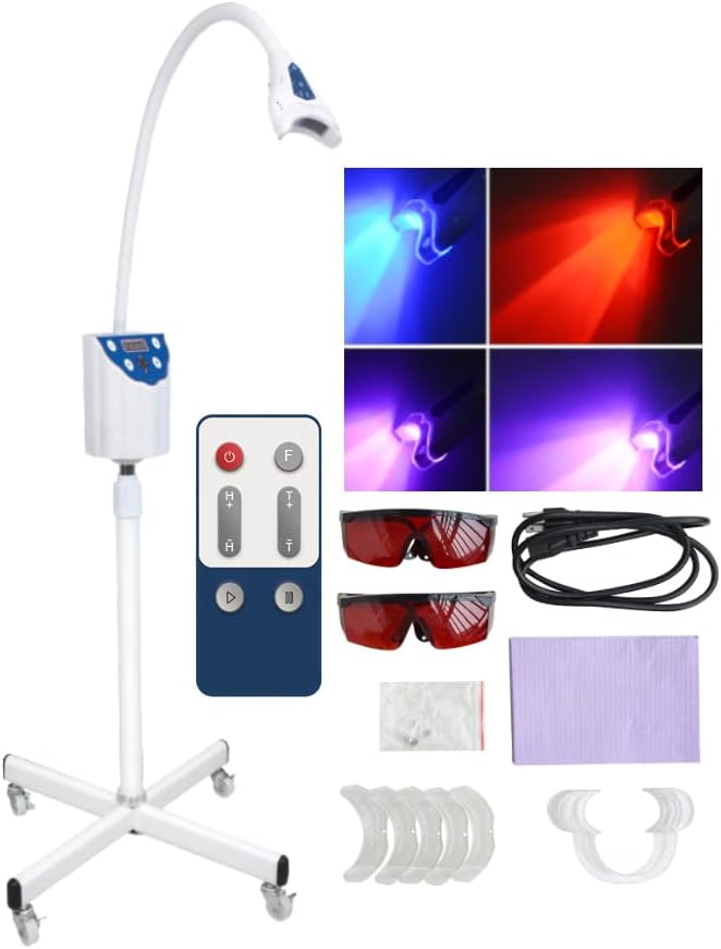 4 Color Teeth Whitening Machine LED Light Mobile Dental Teeth Whitening Lamp Bleaching Cold Light Tooth Whitener with Remote Control