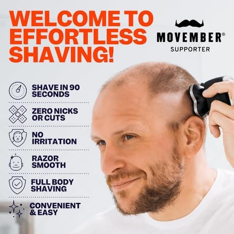 Freebird FlexSeries Pro Electric Head &amp Body Shaver - Mens Cordless Rechargeable Wet/Dry Skull Bald Head Back &amp Groin Waterproof Razor with Rotary Blades Clippers Nose Trimmer Brush Massag