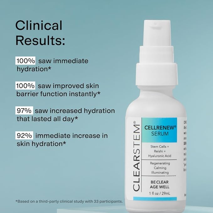 CLEARSTEM - CELLRENEW - Collagen Stem Cell Serum - Acne + Youthful Skin Face Serum - Hyaluronic Acid Reishi Aloe Vera - Facial Skin Care Products - Gluten Free Cruelty Free - 1 fl oz / 29ml