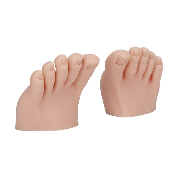 1 Pair Silicone Nail Practice Trainning Foot Flexible Manicure Nail Art Training Display Fake Half Foot Model Pedicure Practice (Medium Skin Color)