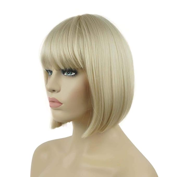 Lydell 8 Straight Short Bob Hair Flat Bangs Cute Central Dot Skin Top Heat Resistant Synthetic Wigs (122)