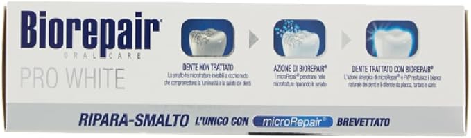 Biorepair: Pro White Whitening Toothpaste with microRepair - 2.5 Fluid Ounce (75ml) Tubes (Pack of 4) [ Italian Import ]